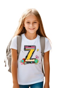 Tricou din bumbac 100% pentru copii, litera Z, Back To School, educatie, creioane, carti