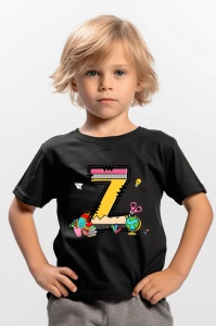 Tricou din bumbac 100% pentru copii, litera Z, Back To School, educatie, creioane, carti - Img 6