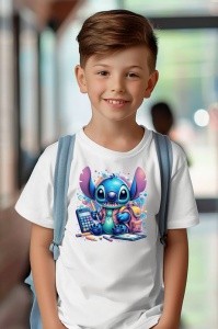 Tricou din bumbac 100% pentru copii, Stitch, Back To School, educatie, calculator, tehnologie - Img 3