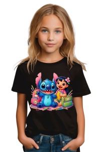 Tricou din bumbac 100% pentru copii, Stitch, Lilo, Back To School, educatie, joaca, creioane - Img 2