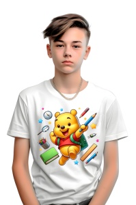 Tricou din bumbac 100% pentru copii, Winnie the Pooh, Back To School, scoala, educatie, joaca, personaje