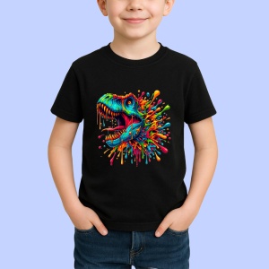 Tricou Dinozaur curcubeu cu ochelari fundal rosu Copii | Dama | Barbat, culoare negru - Img 4