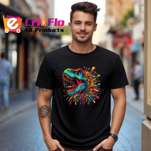 Tricou Dinozaur curcubeu cu ochelari fundal rosu Copii | Dama | Barbat, culoare negru - Img 6