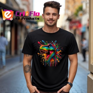 Tricou Dinozaur in stil graffiti cu dinti mari fundal alb Copii | Dama | Barbat, culoare negru - Img 5