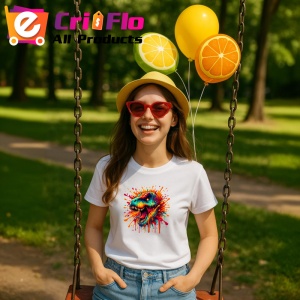 Tricou Dinozaur rosu portocaliu in stil exploziv Copii | Dama | Barbat - Img 7