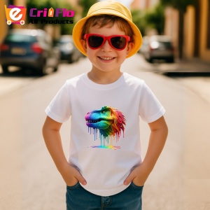 Tricou Dinozaur verde portocaliu cu vopsea fundal alb Copii | Dama | Barbat - Img 10