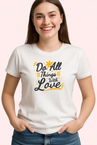 Tricou Do All Things With Love Text Elegant V1, din bumbac 100% , tricou alb pentru Copii | Dama | Barbat - Img 3