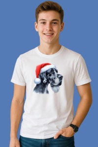 Tricou Doberman Craciun Portret, din bumbac 100%, tricou alb, Copii | Dama | Barbat - Img 2