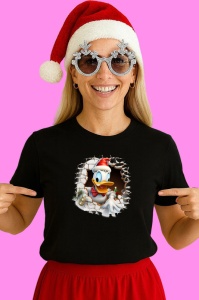 Tricou Donald Cu Bradut Si Fundal Alb Craciun, din bumbac 100% Copii | Dama | Barbat - Img 3