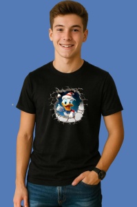 Tricou Donald Cu Fundal Deschis Si Privire Vesela Craciun, din bumbac 100% Copii | Dama | Barbat - Img 2