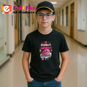 Tricou Donut Worry Be Happy Gogosi Roz, Copii | Dama | Barbat, culoare negru - Img 9