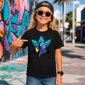 Tricou Dory Nemo Logo Paint Splash Albastru Urban Fish Design, din bumbac 100%, tricou negru, Copii | Dama | Barbat - Img 7
