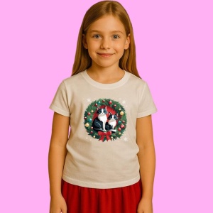 Tricou Doua Pisicute In Coronita De Craciun, din bumbac 100%, tricou alb, Copii | Dama | Barbat - Img 2