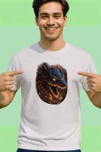 Tricou Dragon negru cu ochi rosii si flacari pe fundal Copii | Dama | Barbat - Img 2