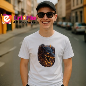Tricou Dragon negru cu ochi rosii si flacari pe fundal Copii | Dama | Barbat - Img 5