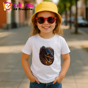 Tricou Dragon negru cu ochi rosii si flacari pe fundal Copii | Dama | Barbat - Img 11