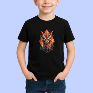 Tricou Dragon Rosu Portocaliu Stil Poligonal, Copii | Dama | Barbat, culoare negru - Img 3