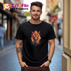 Tricou Dragon Rosu Portocaliu Stil Poligonal, Copii | Dama | Barbat, culoare negru - Img 5