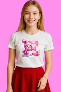 Tricou E Litera Craciun Roz Cu Om De Zapada Fulgi De Zapada, din bumbac 100% Copii | Dama | Barbat - Img 2