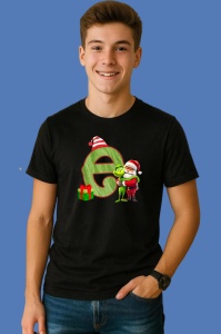 Tricou E Litere Craciun Cu Mos Si Spiridus Verde, din bumbac 100% Copii | Dama | Barbat - Img 2