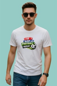 Tricou Eat Sleep Football Repeat Minge V2, din bumbac 100% , tricou alb pentru Copii | Dama | Barbat - Img 3