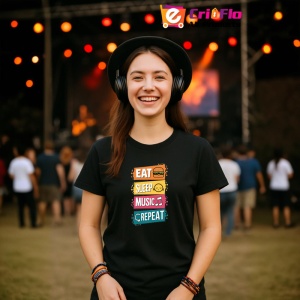 Tricou Eat Sleep Music Repeat, Copii | Dama | Barbat, culoare negru - Img 9
