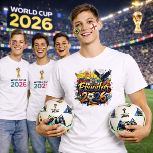 Tricou Ecuador World Cup 2026 Fifa, din bumbac 100%, tricou alb, Copii | Dama | Barbat - Img 7