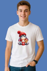 Tricou Eeyore Christmas Cu Cana Rosie, din bumbac 100%, tricou alb, Copii | Dama | Barbat - Img 2