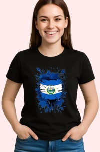 Tricou El Salvador Steag Splash Art, Copii | Dama | Barbat, culoare negru - Img 4