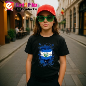 Tricou El Salvador Steag Splash Art, Copii | Dama | Barbat, culoare negru - Img 7