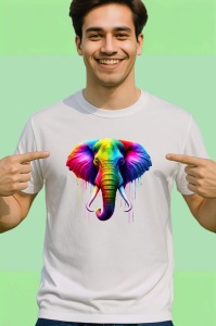 Tricou Elefant multicolor in stil modern abstract Copii | Dama | Barbat - Img 2
