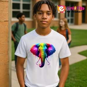 Tricou Elefant multicolor in stil modern abstract Copii | Dama | Barbat - Img 5