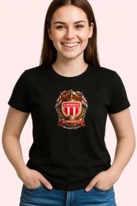 Tricou Emblema Fotbal As Monaco Club Liga 1, din bumbac 100%, tricou negru Copii | Dama | Barbat - Img 3