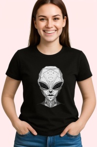 Tricou Extraterestru Alb Negru Ilustratie, Copii | Dama | Barbat, culoare negru - Img 4