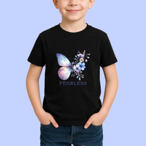 Tricou Fearless fluture albastru pastel cu flori delicate Copii | Dama | Barbat, negru - Img 3