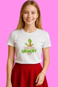 Tricou Feeling Extra Grinchy Today Green, din bumbac 100%, tricou alb, Copii | Dama | Barbat - Img 3