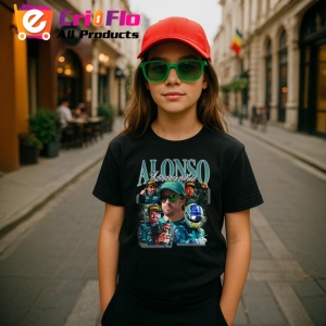 Tricou Fernando Alonso Portret Cu Ochelari Echipa Aston Martin, Copii | Dama | Barbat , tricou negru - Img 5