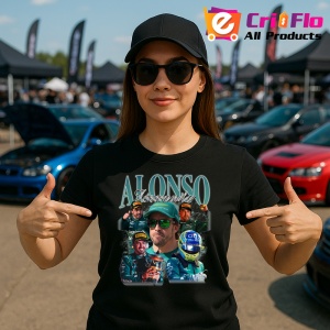 Tricou Fernando Alonso Portret Cu Ochelari Echipa Aston Martin, Copii | Dama | Barbat , tricou negru - Img 8