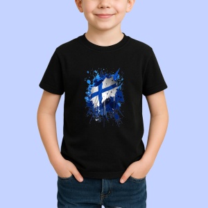 Tricou Finland Steag Splash Art, Copii | Dama | Barbat, culoare negru - Img 3