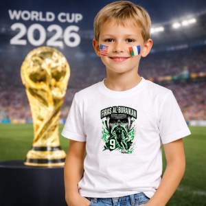 Tricou Firas Al Buraikan Saudi Arabia World Cup Fifa 2026, din bumbac 100%, tricou alb, Copii | Dama | Barbat - Img 5