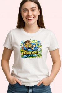 Tricou Fitness Level Optional Personaj Amuzant Pizza, din bumbac 100% , tricou alb pentru Copii | Dama | Barbat