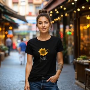 Tricou Floarea soarelui cu fluturi Negru, Copii | Dama | Barbat - Img 10
