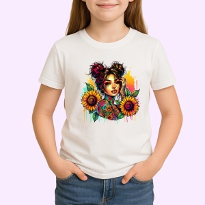 Tricou floral tattoo girl sunflower pop, fata tatuata cu accent floarea soarelui, Copii | Dama | Barbat