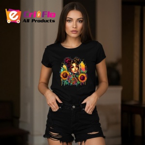 Tricou Floral tattoo girl sunflower pop, fata tatuata cu accent floarea soarelui, Copii | Dama | Barbat , tricou negru