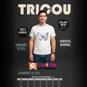 Tricou Fluture alb cu accente albastre design simplu si rafinatFluture alb cu accente albastre design simplu si Copii | Dama | Barbat Barbat - Img 6