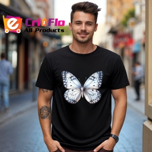Tricou Fluture alb cu accente gri si puncte negre stil minimalist Copii | Dama | Barbat, negru - Img 6