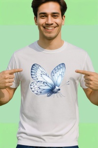 Tricou Fluture alb cu nuante gri design elegant in tonuri neutre Copii | Dama | Barbat Barbat - Img 2