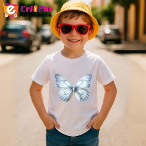 Tricou Fluture alb cu nuante pastel albastre aspect aerian Copii | Dama | Barbat Barbat - Img 10
