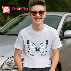 Tricou Fluture alb sidefat cu accente gri elegant si subtil Copii | Dama | Barbat Barbat - Img 5