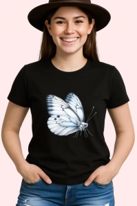 Tricou Fluture alb sidefat cu aripi rotunjite simplu si delicat Copii | Dama | Barbat, negru - Img 4